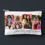 Good times great memories fun photo collage accessory pouch<br><div class="desc">This fun 12-photo collage features the hand-written type "good times, great memories" along with a custom text spot. A great way to commemorate occasions like senior year, a vacation, a sports season and more. Makes a great graduation gift or a friendship birthday gift and it's perfect for travel or going...</div>