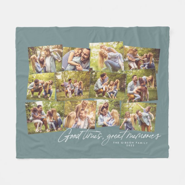 Good times great memories teal 12 photo collage  fleece blanket (Front (Horizontal))