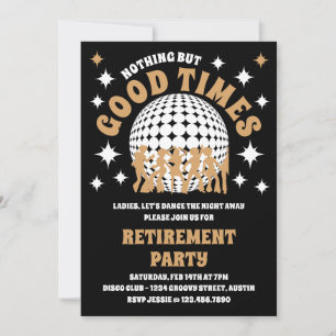 Good Times Groovy Black and Gold Retirement Party  Invitation