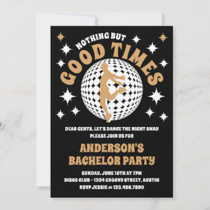 Good Times Groovy Black & Gold Bachelor Party  Invitation