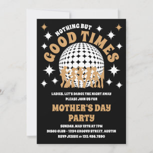 Good Times Groovy Black & Gold Mother's Day Party Invitation