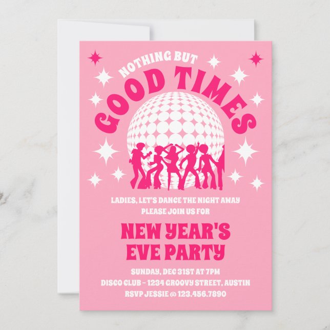 Good Times Groovy Pink New Year's Eve Party Invitation (Front)