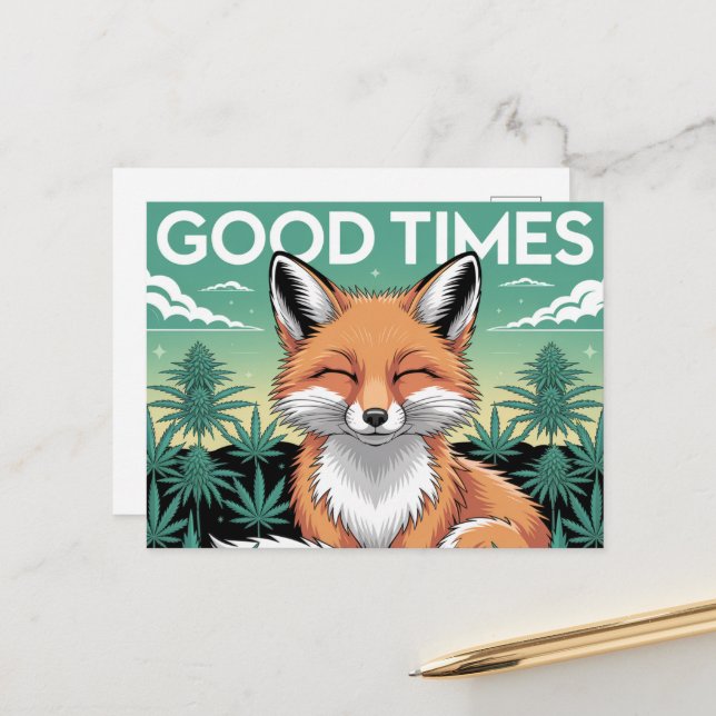 Good Times Red Fox in a Weed Field Postcard (Front/Back In Situ)