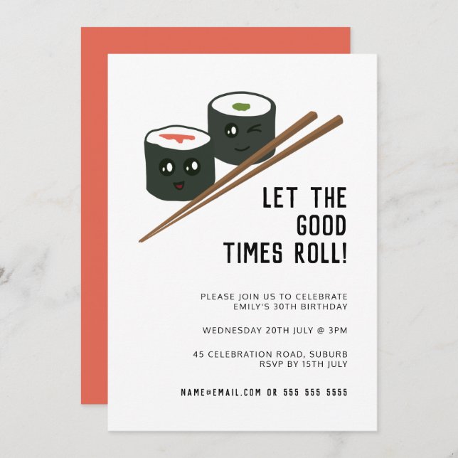 Good Times Roll Kawaii Sushi Any Age Birthday Invitation (Front/Back)
