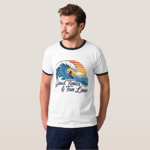 Good Times & Tan Lines Retro 80s Surfing Sunset T-Shirt