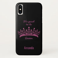 Good to be Queen Pink Glitter Crown iPhone X Case