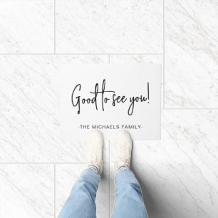 Good to See You Script with Family Name Black Doormat