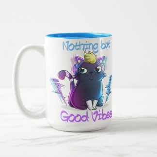 "Good Vibes" 2-tone kitty coffee cup