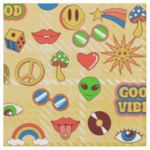 good vibes alien groovy pop art 1970s plaid fabric