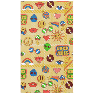 good vibes alien groovy pop art 1970s plaid tablecloth