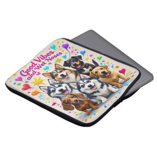 Good Vibes and Wet Noses Playful doodles Laptop Sleeve
