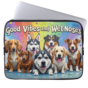 Good Vibes and Wet Noses Playful doodles Laptop Sleeve