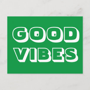 Good Vibes, Best Wishes, Good Luck, green white Postcard