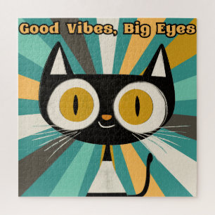 Good Vibes Big Eyes Cat Cute Black Cat Jigsaw Puzzle