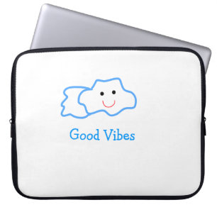 Good vibes blue smiling clouds emoji kids add name laptop sleeve