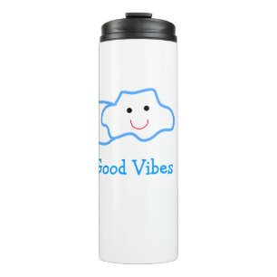 Good vibes blue smiling clouds emoji kids add name thermal tumbler