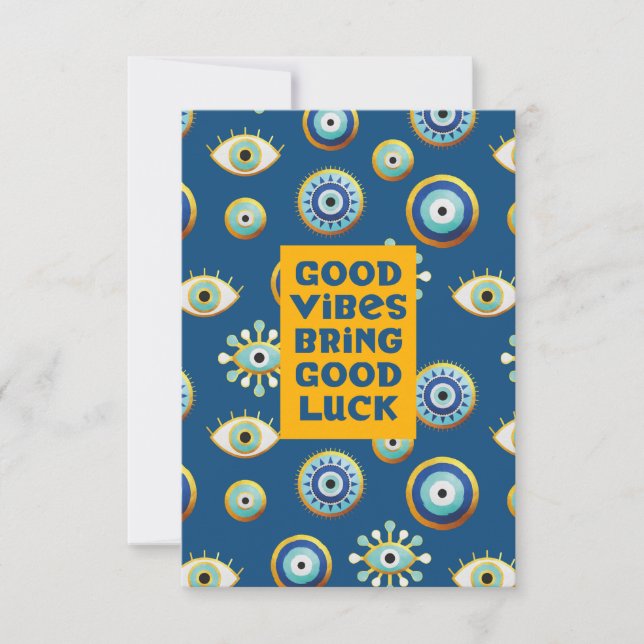 Good Vibes Bring Good Luck evil eye note card (Front)