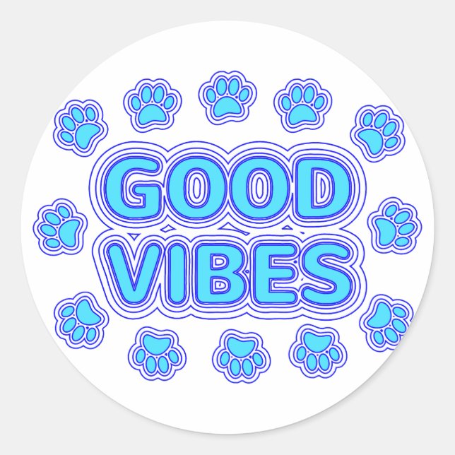 Good Vibes Cartoon Dog Paw Prints Classic Round Sticker (Front)