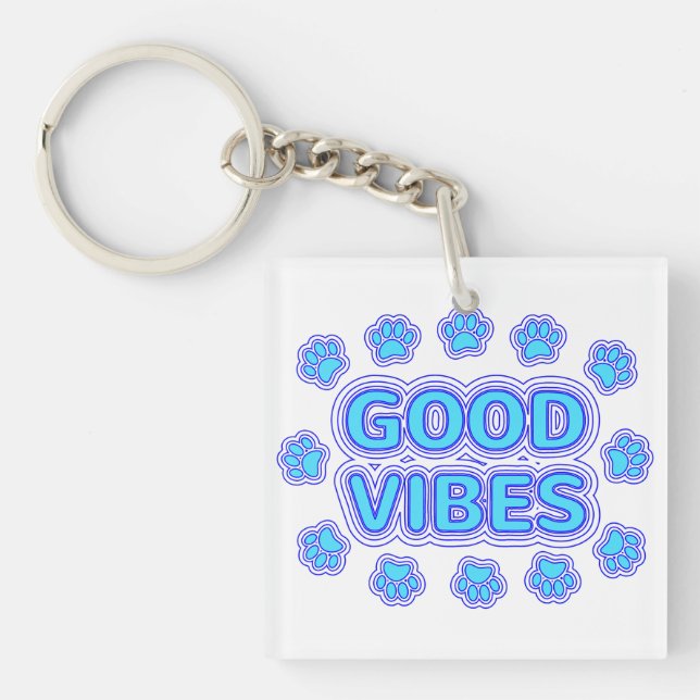 Good Vibes Cartoon Dog Paw Prints Key Ring (Front)