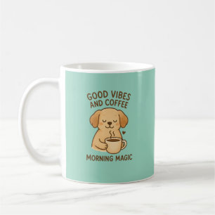 Good Vibes & Coffee – Playful Puppy Digital Artwor Coffee Mug