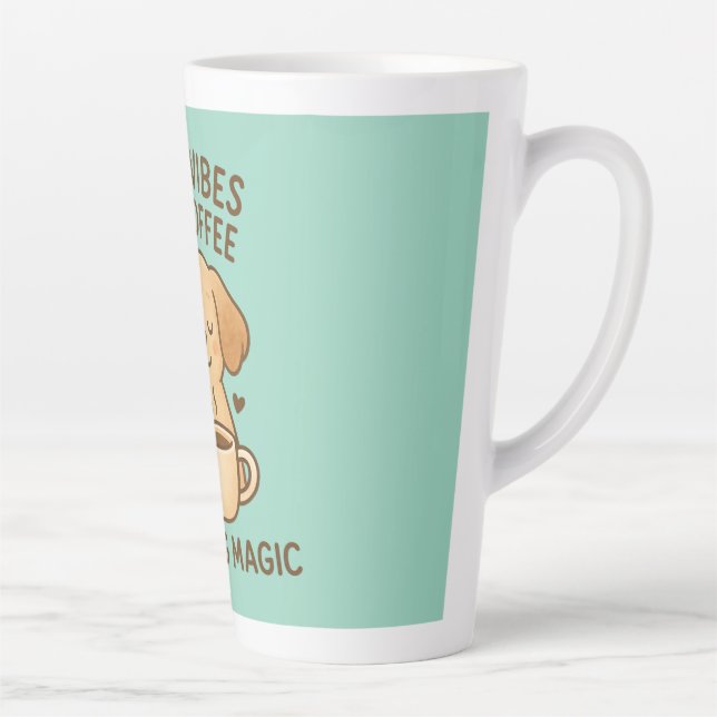 Good Vibes & Coffee – Playful Puppy Digital Artwor Latte Mug (Right)