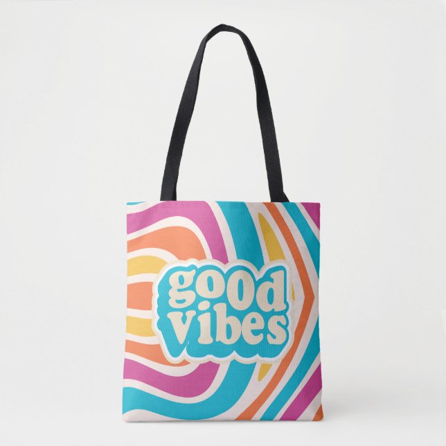Good Vibes Colourful Canvas Tote Bag (Front)