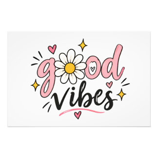 Good Vibes Cute Daisy Typography Poster & Art Prin