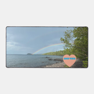 Good Vibes- Double Rainbows over Isle Royale Desk Mat