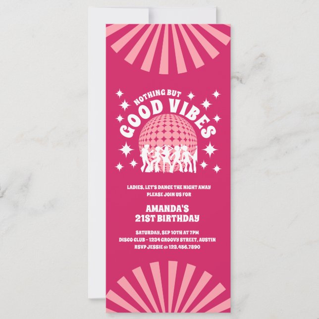 Good Vibes Groovy Magenta Birthday Party Invitation (Front)