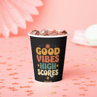 Good Vibes & High Scores Retro 70s Custom Typograp Paper Cups