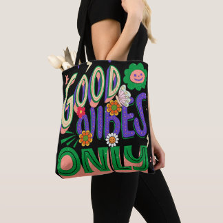 Good Vibes Illustration Typography Tote Bag