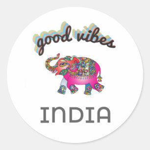Good Vibes India Elephant Classic Round Sticker