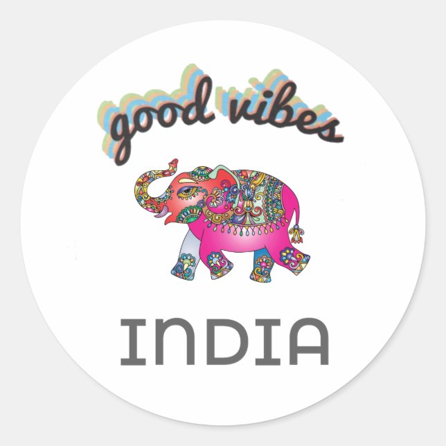 Good Vibes India Elephant Classic Round Sticker (Front)