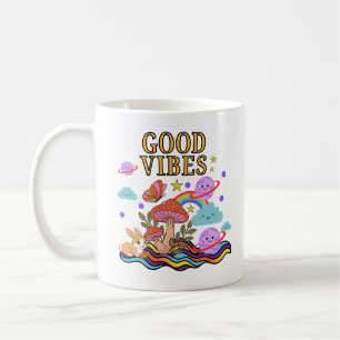 Good Vibes Mushroom Mug ,Trippy Rainbow Coffee Mug