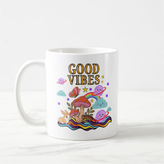 Good Vibes Mushroom Mug ,Trippy Rainbow Coffee Mug