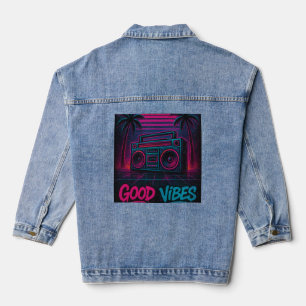 Good Vibes Neon Synthwave Graffiti Mural Denim Jacket