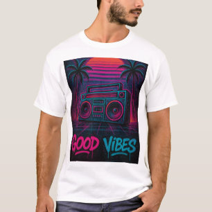 Good Vibes Neon Synthwave Graffiti Mural T-Shirt