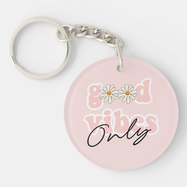 Good Vibes Only 70's Hippie Slogan Key Ring (Front)