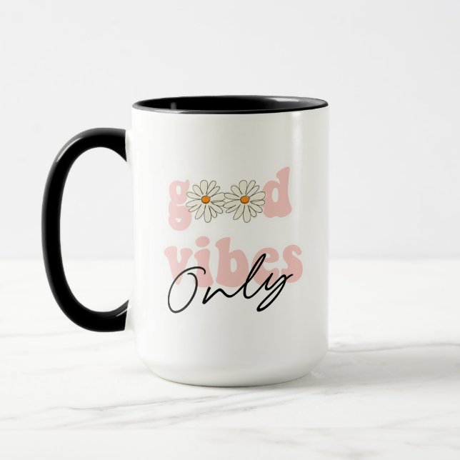 Good Vibes Only 70's Hippie Slogan Mug (Left)