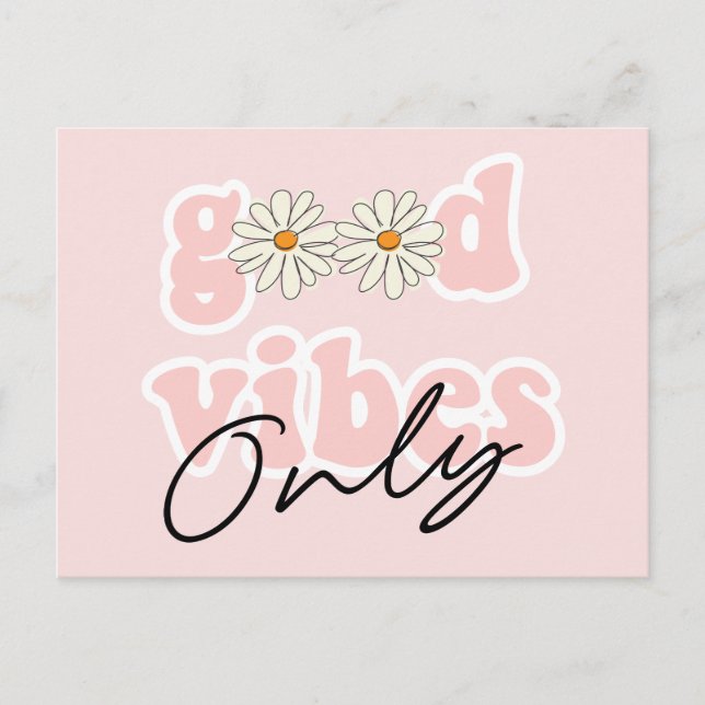 Good Vibes Only 70's Hippie Slogan Postcard (Front)