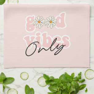 Good Vibes Only 70's Hippie Slogan Tea Towel