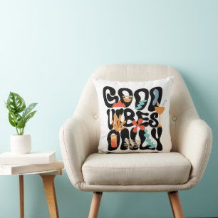  Good Vibes Only Abstract Tropical Cocktail Cushion