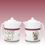 Good vibes only add family name floral<br><div class="desc">Spread the love with this unique teapot!
Featuring the cheerful message "good vibes only" alongside your family name,  this Zazzle teapot is sure to brighten up your tea time. 
With sweet little love hearts and blooming flowers,  it's the perfect pick-me-up for any kitchen.</div>