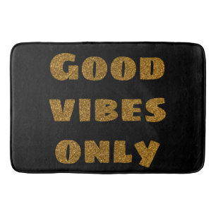 Good Vibes Only Black and Golden Glitter Bath Mat