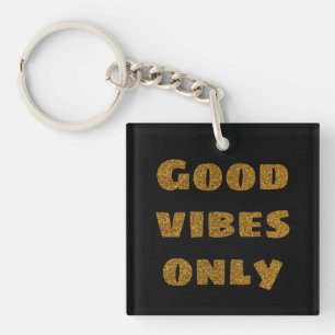 Good Vibes Only Black and Golden Glitter Key Ring