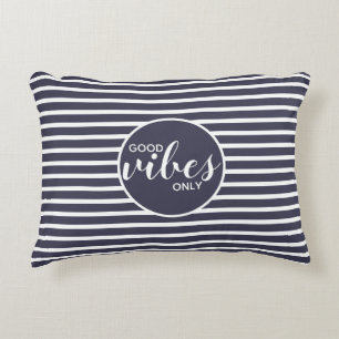 Good Vibes Only Blue and White Typography Quote Decorative Cushion