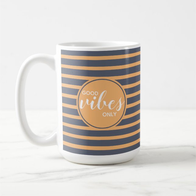 Good Vibes Only Blue & Orange Typography Quote Coffee Mug (Left)