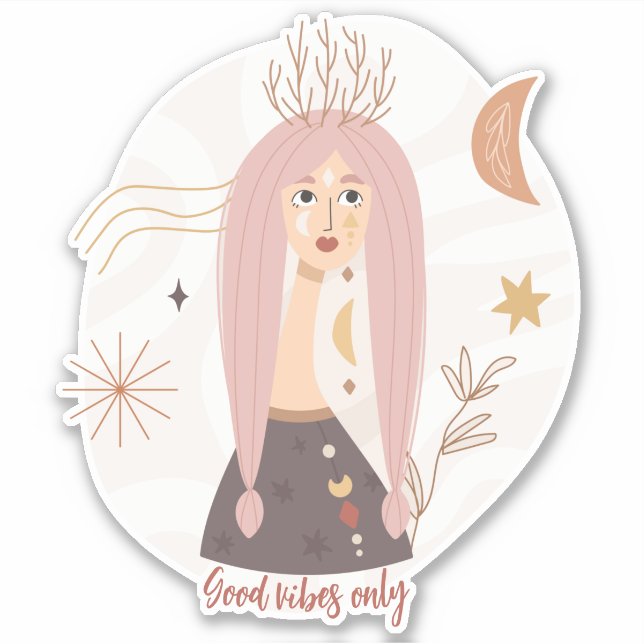 Good vibes only boho woman flowers moon  (Front)
