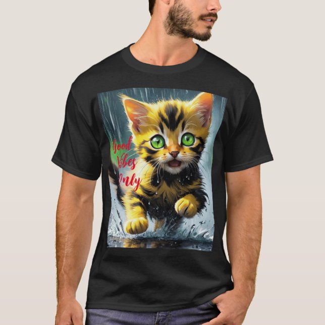 Good Vibes Only: Cat in the Rain Graphic T-Shirt (Front)
