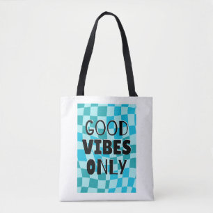 'Good Vibes Only' Chequerboard Aesthetic Tote Bag